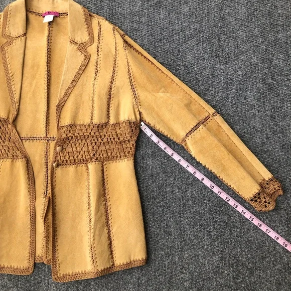 IDI by Mathew vintage leather suede patchwork crochet jacket size large - Picture 7 of 12